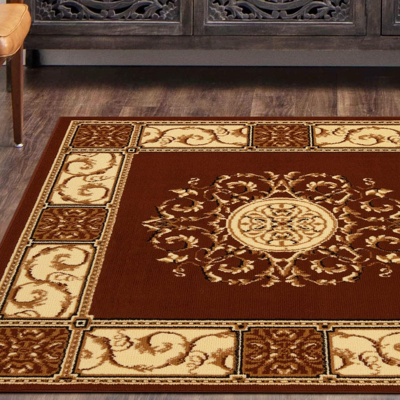 5' x 5' Square, Toffee Traditional Oriental Medallion Area Rug