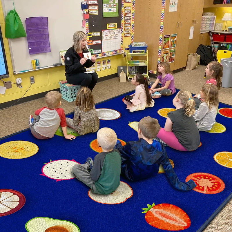 Tecaher Rug Classroom Carpet Fruit Classroom Rug with 24Seats Blue Area Rug for Cl ...