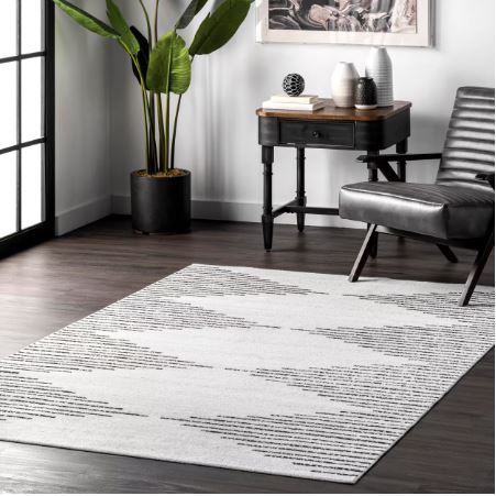8 ft. x 10 ft. Machine Washable Diamond Stripes White Indoor Area Rug