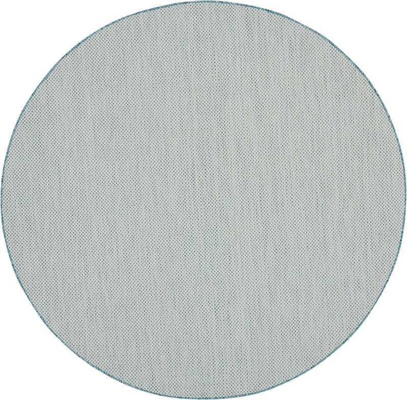 Nourison Courtyard Indoor/Outdoor Ivory/Aqua 8' x Round Area Rug, Easy Cleaning, Non Shedding, Bed Room, Living Room, Dining Room, Backyard, Deck, Patio (8 Round)