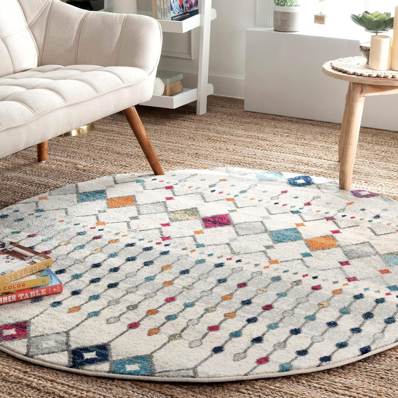 nuLOOM 6 Round Moroccan Blythe Area Rug, Multicolor, Faded Bohemian Design, Stain Resistant, For Bedroom, Dining Room, Living Room, Hallway, Office, Kitchen, Entryway