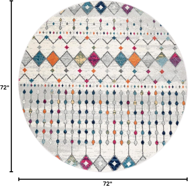 nuLOOM 6 Round Moroccan Blythe Area Rug, Multicolor, Faded Bohemian Design, Stain Resistant, For Bedroom, Dining Room, Living Room, Hallway, Office, Kitchen, Entryway