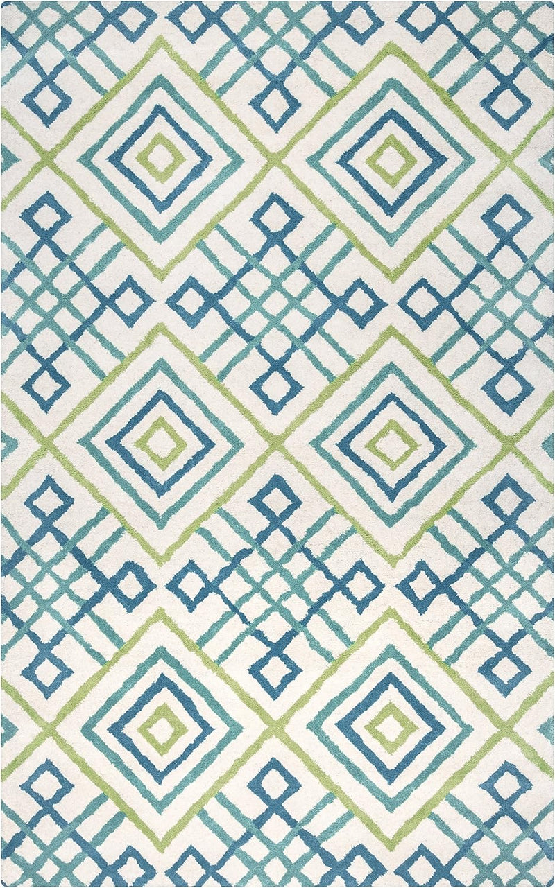 5' x 7' Handmade Rugs Blue/Gray/Rust/Blue Trellis Bradberry Downs Collection Wool Area Rug by Rizzy Home