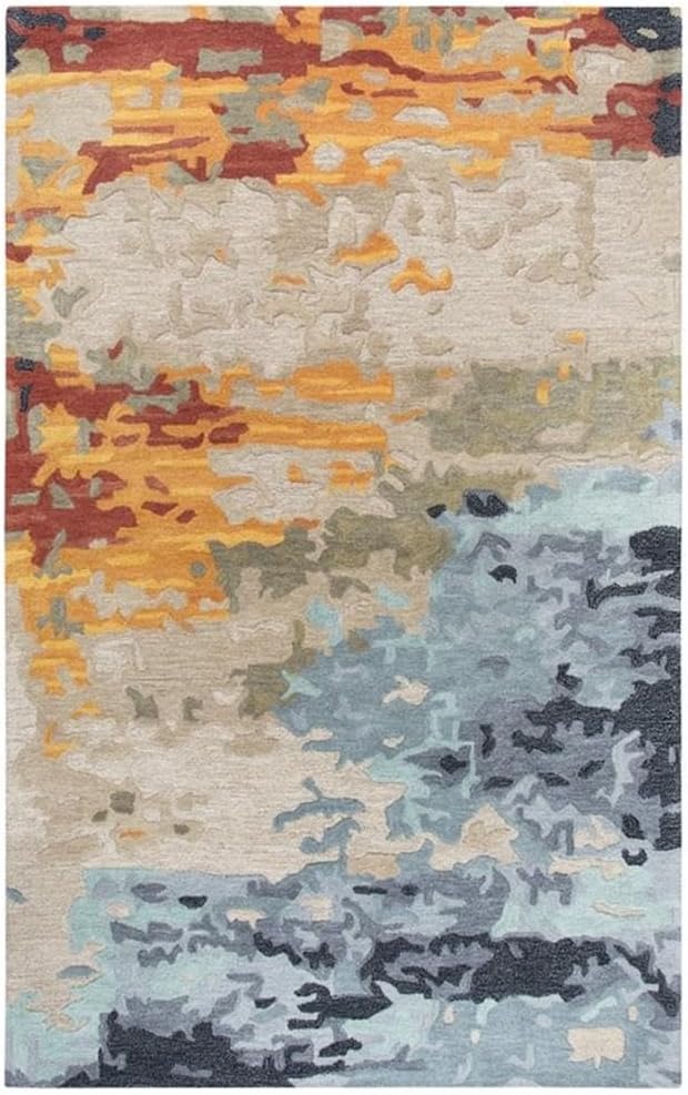 5' x 8' Handmade Tan/Gray/Black/Orange/Red/Gold/Aqua Area Rug by Rizzy Home Alora Decor Lapis