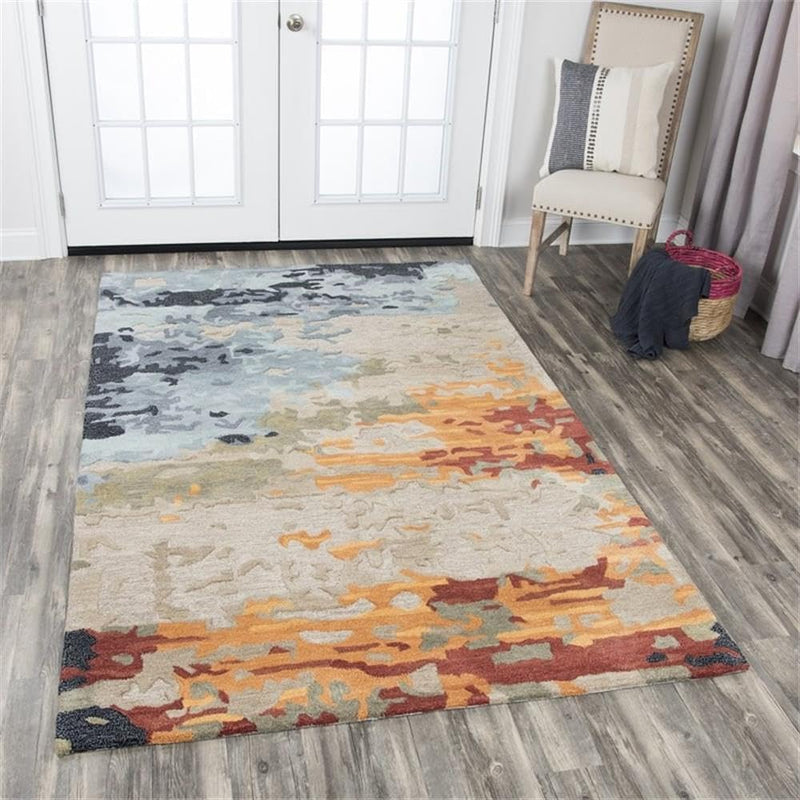 5' x 8' Handmade Tan/Gray/Black/Orange/Red/Gold/Aqua Area Rug by Rizzy Home Alora Decor Lapis