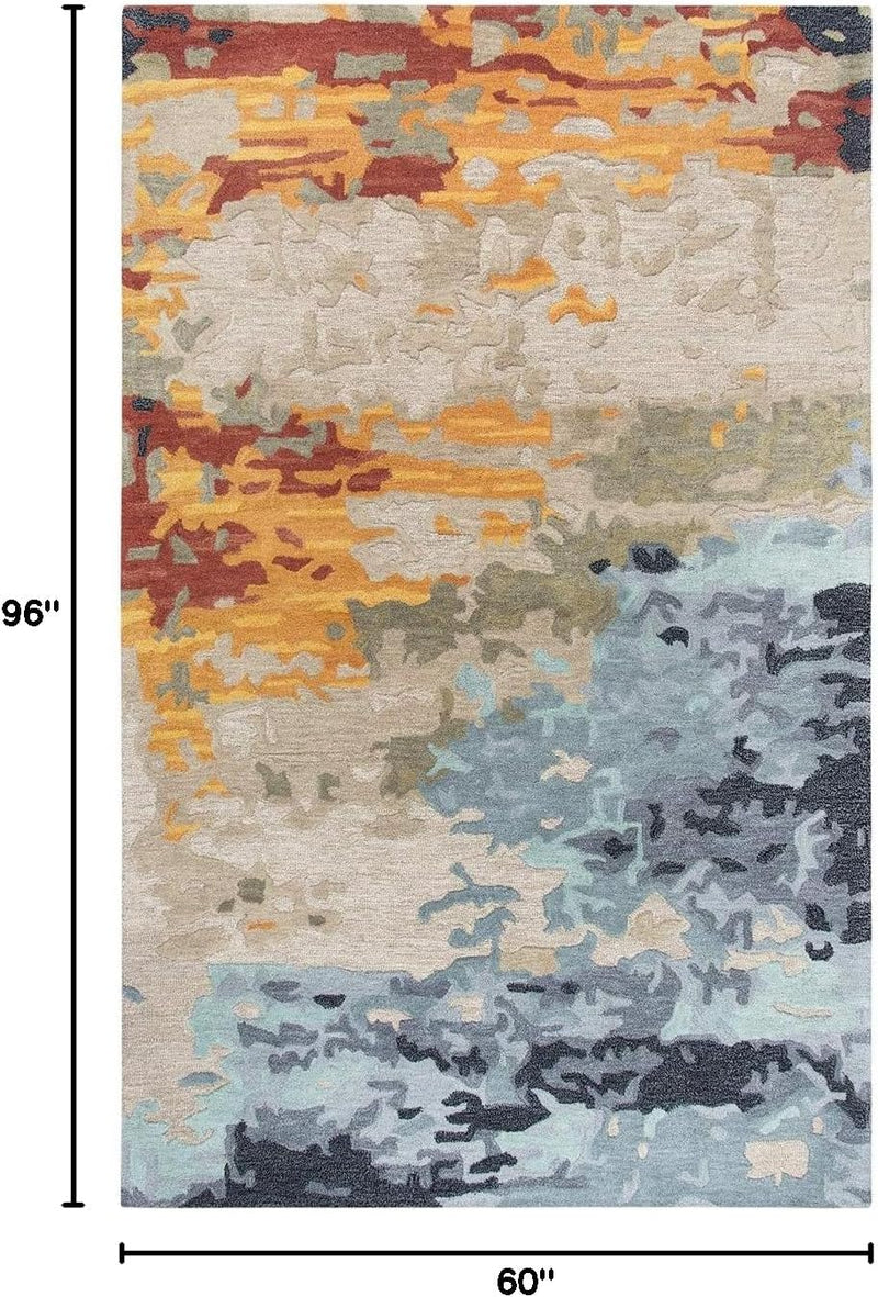 5' x 8' Handmade Tan/Gray/Black/Orange/Red/Gold/Aqua Area Rug by Rizzy Home Alora Decor Lapis