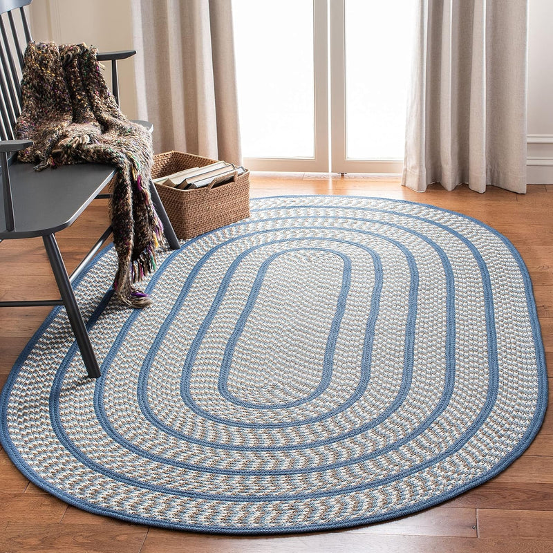 6' x 9' Oval Ivory/Blue Handmade Country Cottage Reversible Area Rug Braided Collection by SAFAVIEH