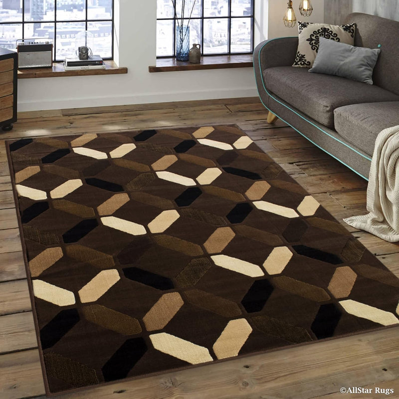 5x7 (4' 11" x 6' 11") Chocolate and Mocha Modern and Contemporary with Ivory and Espresso Diamond Design