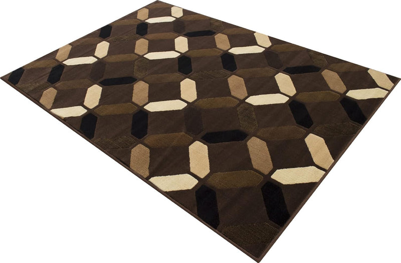 5x7 (4' 11" x 6' 11") Chocolate and Mocha Modern and Contemporary with Ivory and Espresso Diamond Design