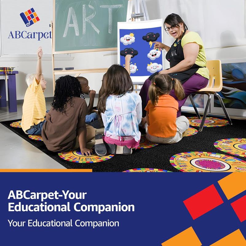 6'5"x10' Black 24 Circle Classroom Learning Seating Rug