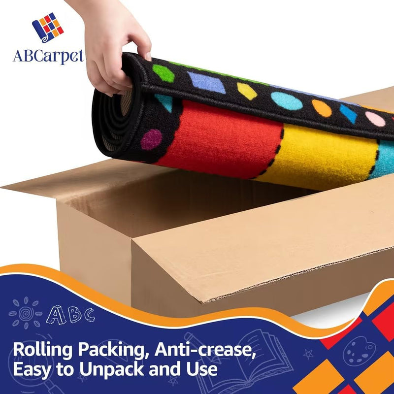 6'5"x10' Black 24 Circle Classroom Learning Seating Rug