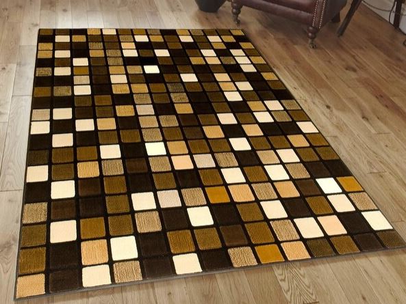 (5' 2" x 7' 2" Black Modern Squares Contemporary Area Rug by Allstar