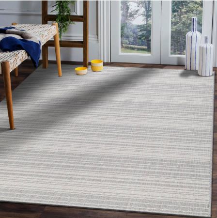 8' x 10' Beige Striped Indoor-Outdoor Rug, Outside Carpet for Patio, Deck, Porch Beverly Rug