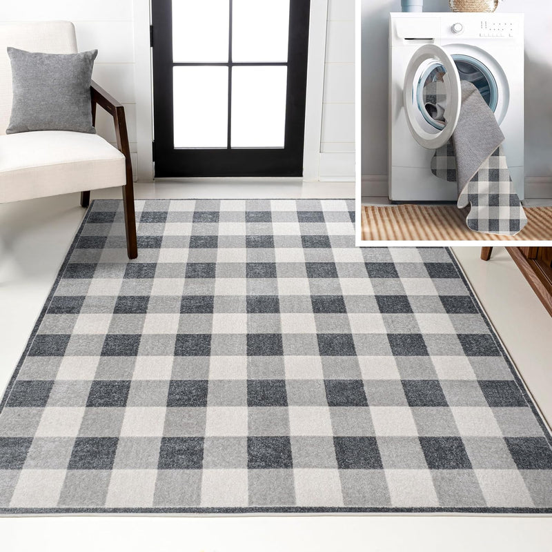 8' X 10' Light Gray/Dark Gray/Cream, Gingham Gradient Plaid Cottage by JONATHAN Y