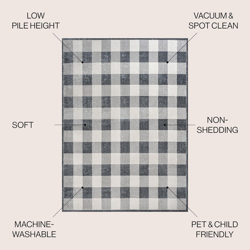8' X 10' Light Gray/Dark Gray/Cream, Gingham Gradient Plaid Cottage by JONATHAN Y