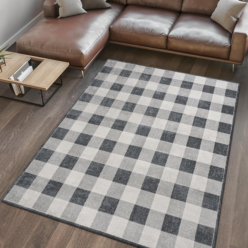 8' X 10' Light Gray/Dark Gray/Cream, Gingham Gradient Plaid Cottage by JONATHAN Y