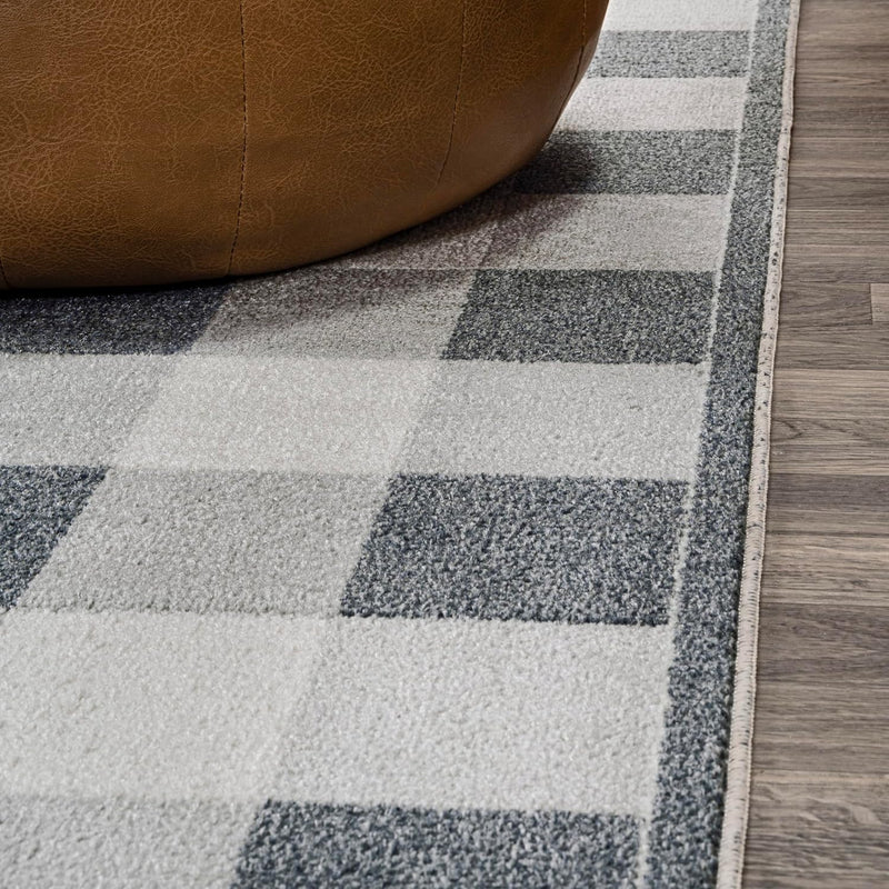 8' X 10' Light Gray/Dark Gray/Cream, Gingham Gradient Plaid Cottage by JONATHAN Y