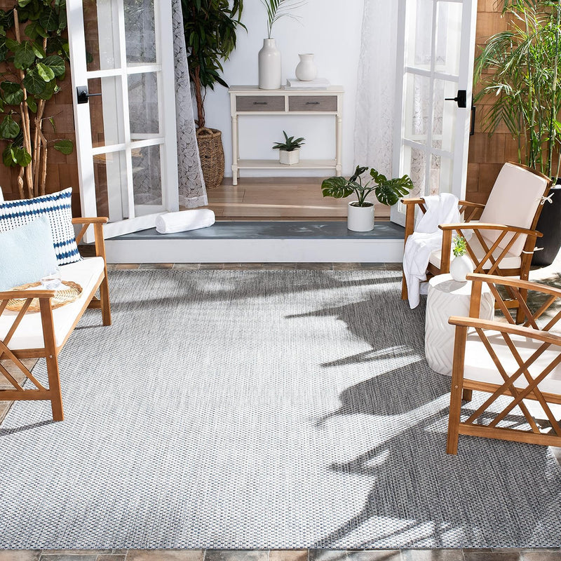 10' Square, Grey & Navy SAFAVIEH Washable Rug Outdoor Courtyard Collection