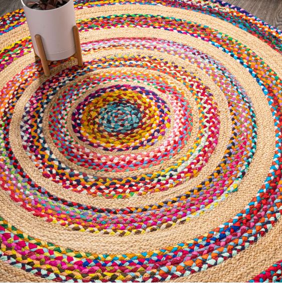 7' Round Boho Braided by JONATHAN Y Isla Rag & Jute Area Rug