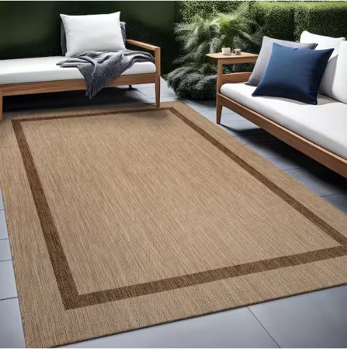 6 ft. x 9 ft. Beige/Brown Bordered Indoor Outdoor Area Rug