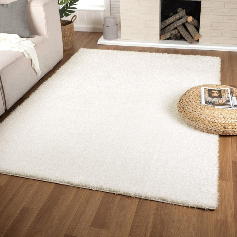 5' x 7' White Fuzzy Solid Shag Polypropylene Area Rug