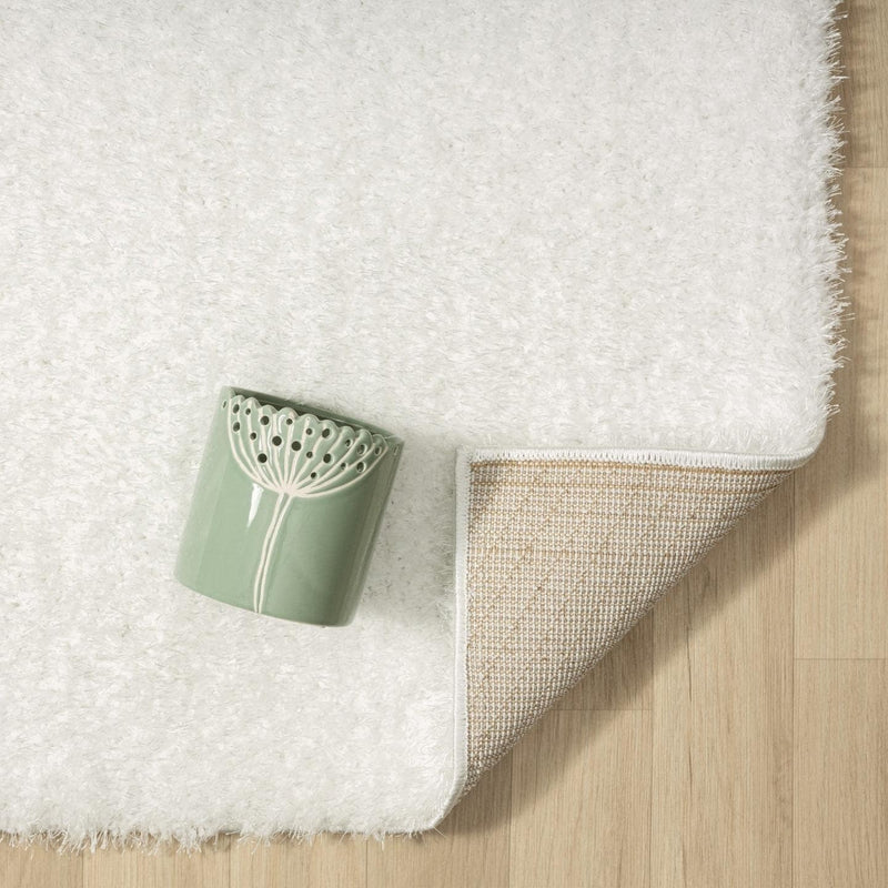 5' x 7' White Fuzzy Solid Shag Polypropylene Area Rug