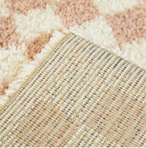 5' x 7' Blush & Ivory, Soft Cream Checkerboard Textured Rectangular Area Rug