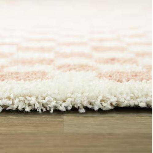 5' x 7' Blush & Ivory, Soft Cream Checkerboard Textured Rectangular Area Rug