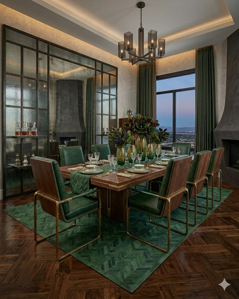 9' x 12' Green Meir Handmade Contemporary Cowhide Area Rug