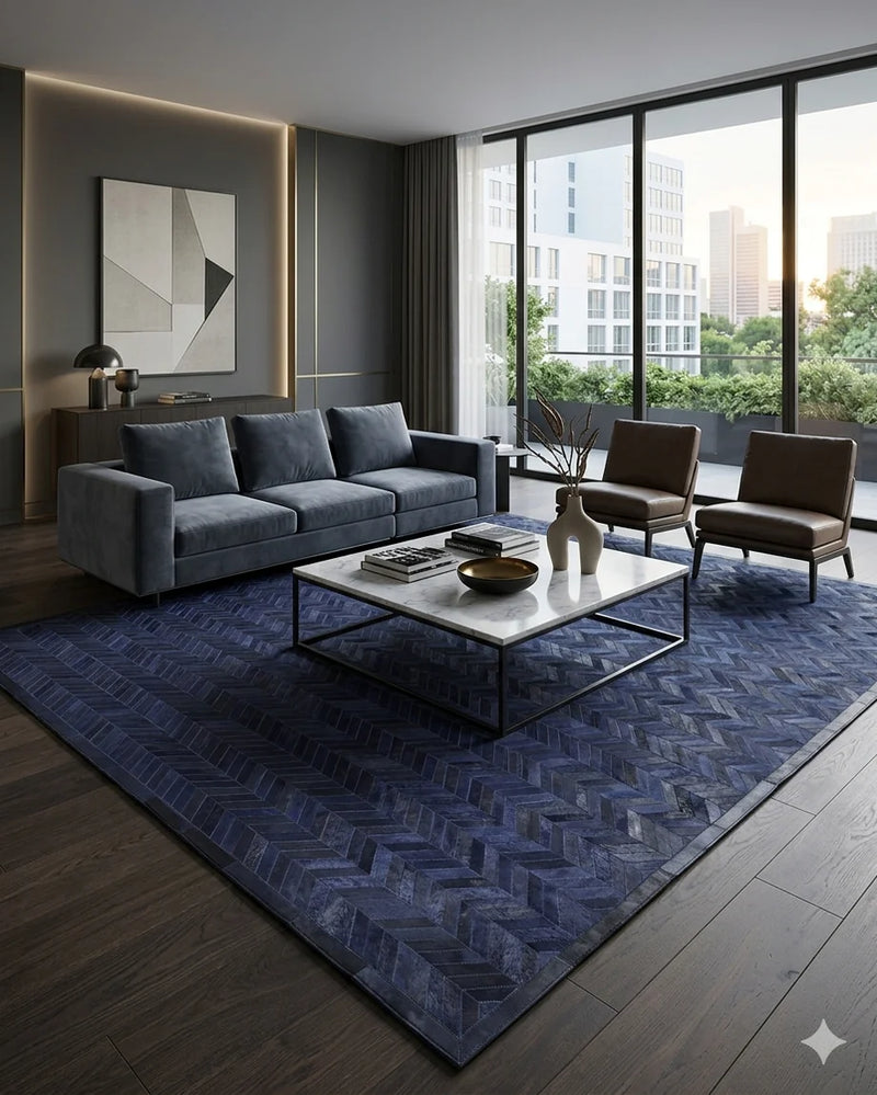 9' x 12' Meir Handmade Contemporary Cowhide Blue Area Rug
