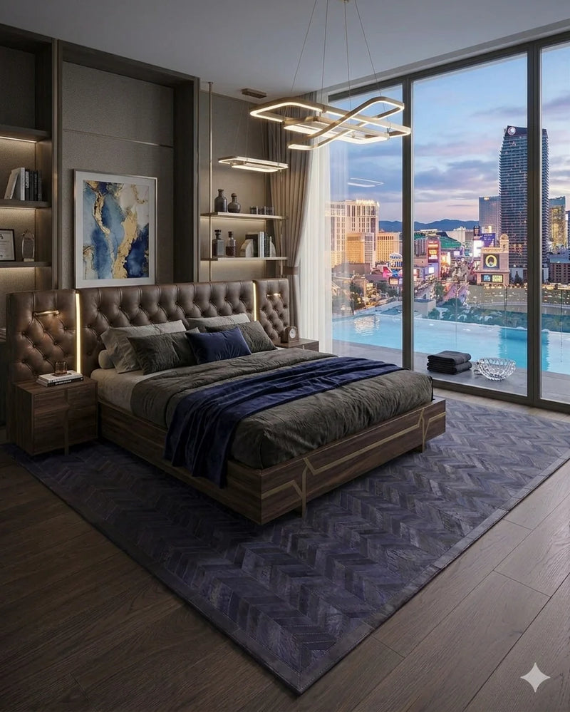 9' x 12' Meir Handmade Contemporary Cowhide Blue Area Rug