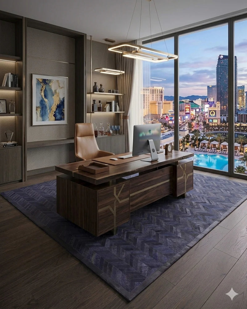 9' x 12' Meir Handmade Contemporary Cowhide Blue Area Rug