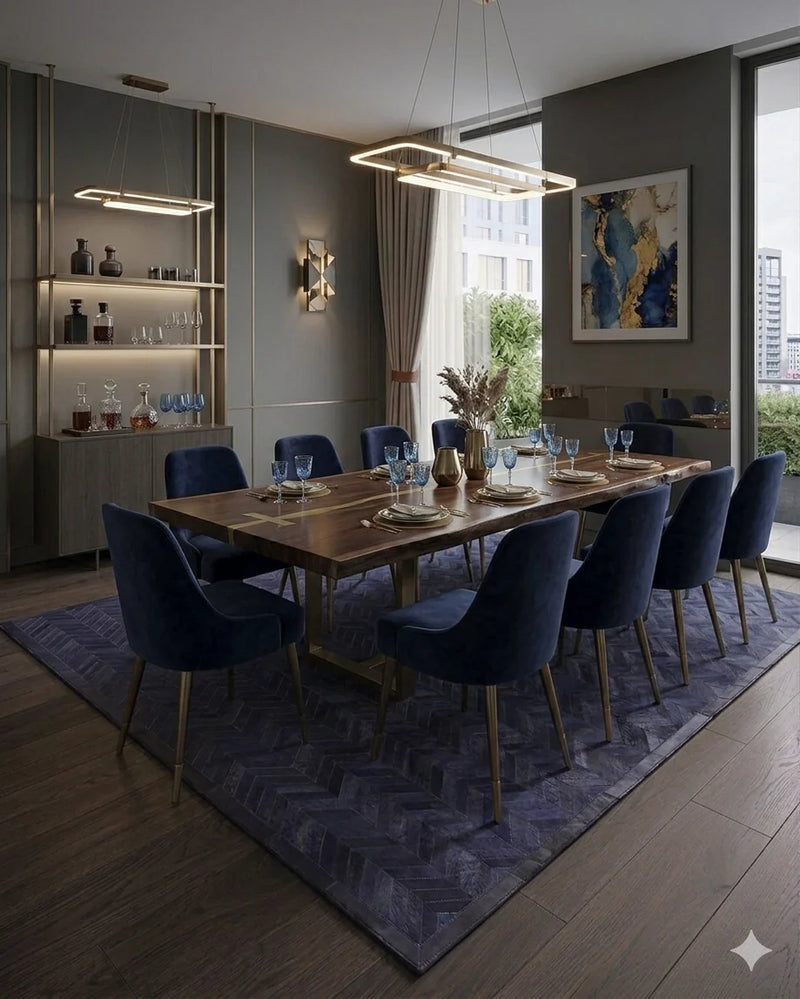 9' x 12' Meir Handmade Contemporary Cowhide Blue Area Rug