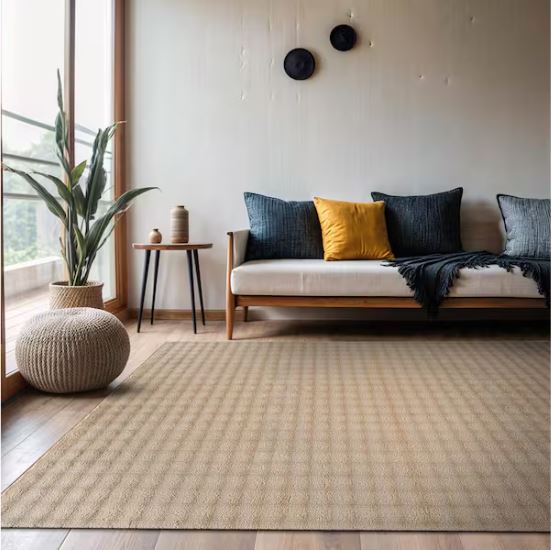 4 ft. x 6 ft. Beige Non Slip Rubber Back Polyester Solid Indoor CloudSoft Area Rug