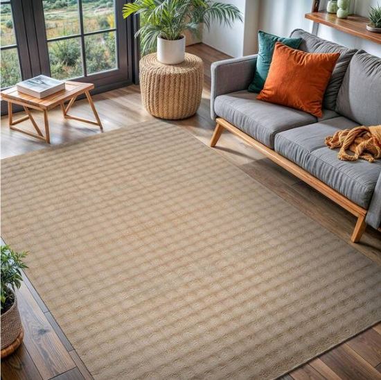 4 ft. x 6 ft. Beige Non Slip Rubber Back Polyester Solid Indoor CloudSoft Area Rug