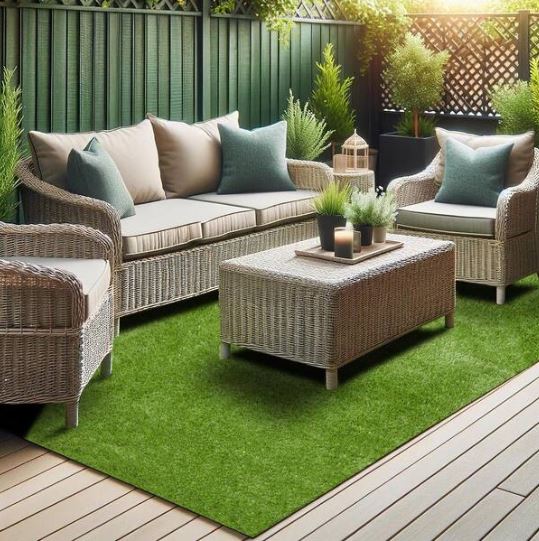 Meadowland Collection Waterproof Solid Indoor/Outdoor 7 ft. x 18 ft. Green Artificial Grass Runner Rug