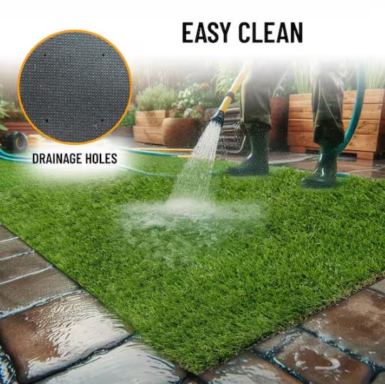 Meadowland Collection Waterproof Solid Indoor/Outdoor 7 ft. x 18 ft. Green Artificial Grass Runner Rug