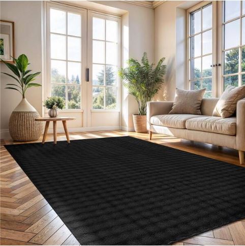 CloudSoft Black 4 ft. x 6 ft. Non Slip Rubber Back Polyester Solid Indoor Area Rug