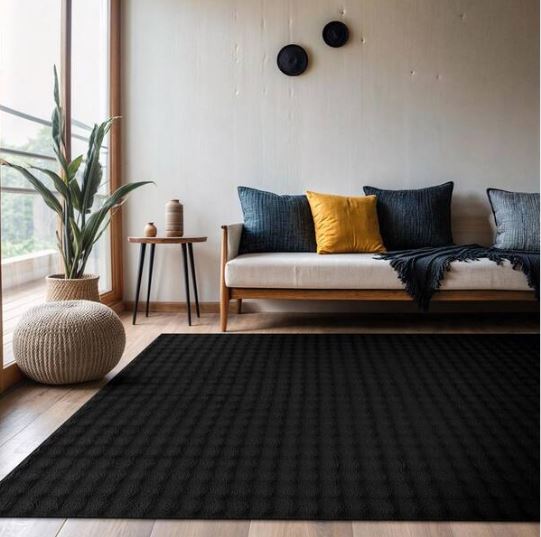 CloudSoft Black 4 ft. x 6 ft. Non Slip Rubber Back Polyester Solid Indoor Area Rug