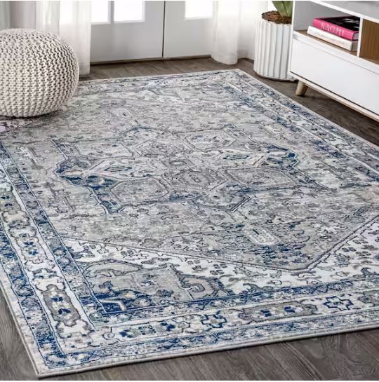 Modern Persian Vintage Grey/Navy 8 ft. x 10 ft. Medallion Light Area Rug