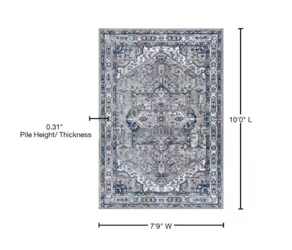 Modern Persian Vintage Grey/Navy 8 ft. x 10 ft. Medallion Light Area Rug