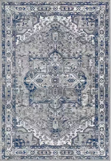 Modern Persian Vintage Grey/Navy 8 ft. x 10 ft. Medallion Light Area Rug