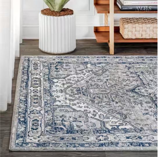 Modern Persian Vintage Grey/Navy 8 ft. x 10 ft. Medallion Light Area Rug