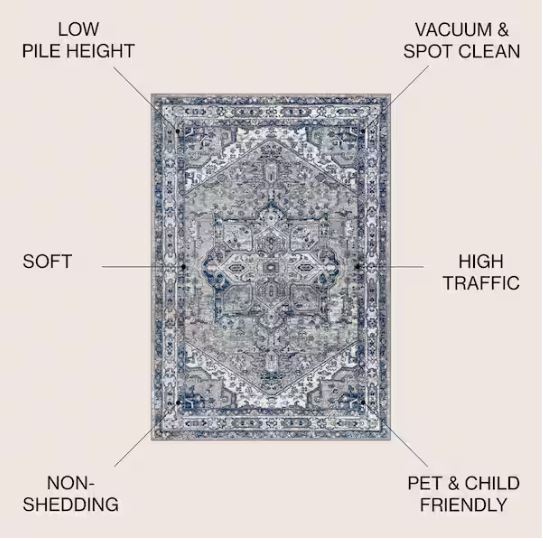 Modern Persian Vintage Grey/Navy 8 ft. x 10 ft. Medallion Light Area Rug