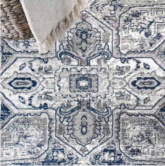 Modern Persian Vintage Grey/Navy 8 ft. x 10 ft. Medallion Light Area Rug