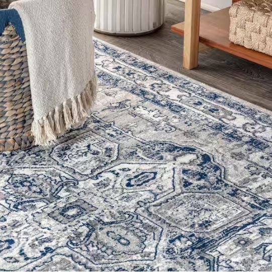 Modern Persian Vintage Grey/Navy 8 ft. x 10 ft. Medallion Light Area Rug