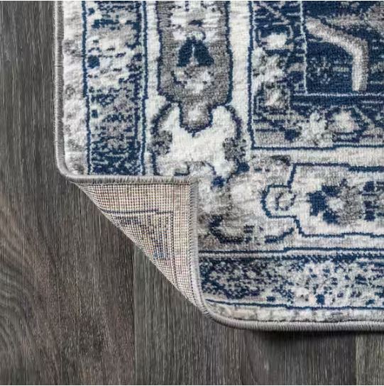 Modern Persian Vintage Grey/Navy 8 ft. x 10 ft. Medallion Light Area Rug