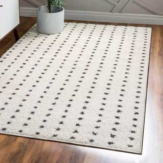 Pele Modern Geometric Dot Shag White/Black 5 ft. x 8 ft. Area Rug