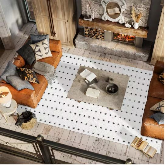 Pele Modern Geometric Dot Shag White/Black 5 ft. x 8 ft. Area Rug