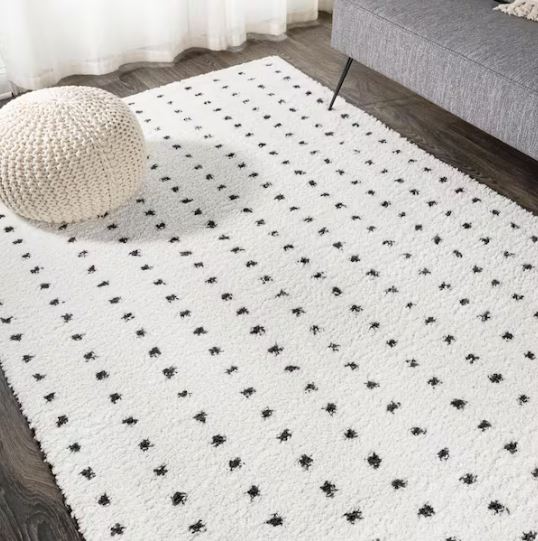 Pele Modern Geometric Dot Shag White/Black 5 ft. x 8 ft. Area Rug